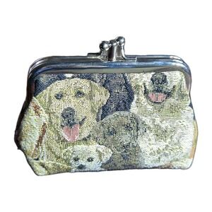 Tapestry Coin Purse Puppy Dogs 2 Section Lined Change Pouch Bag Wallet Dog Lover